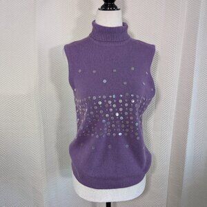 Vintage Jessica Purple Angora Sleeveless Sweater Beaded Sequins Soft Glam Large